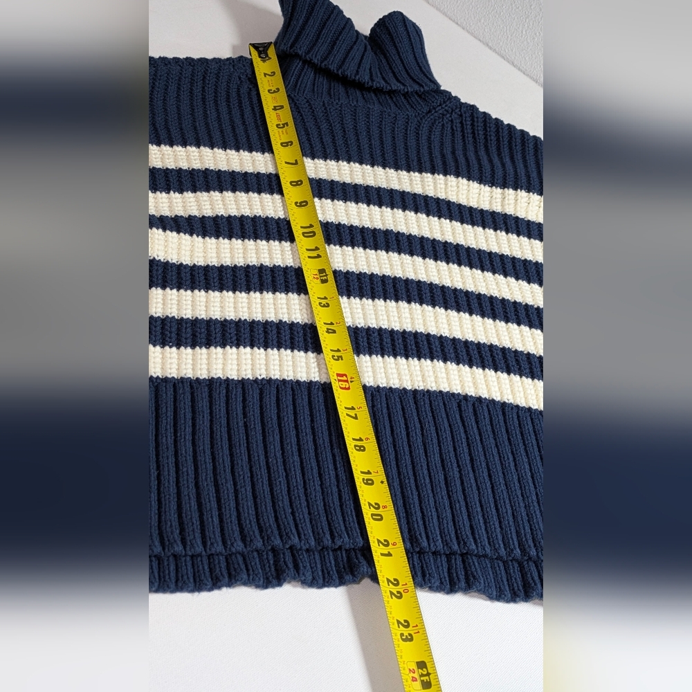 Madewell Wide Rib Turtleneck Crop Sweater New Sz S Oversized Striped Blue Cream - Picture 12 of 13
